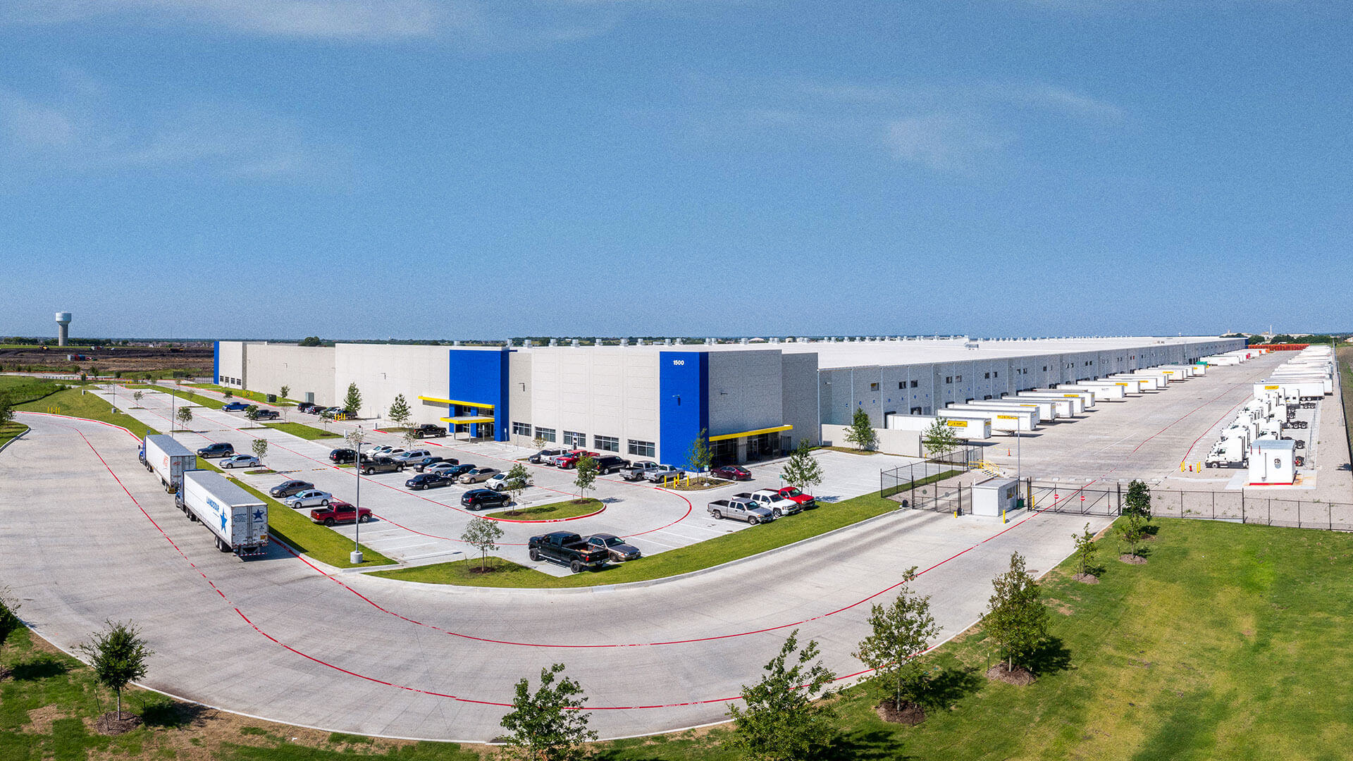 Wide-angle view of a Hillwood industrial warehouse development.