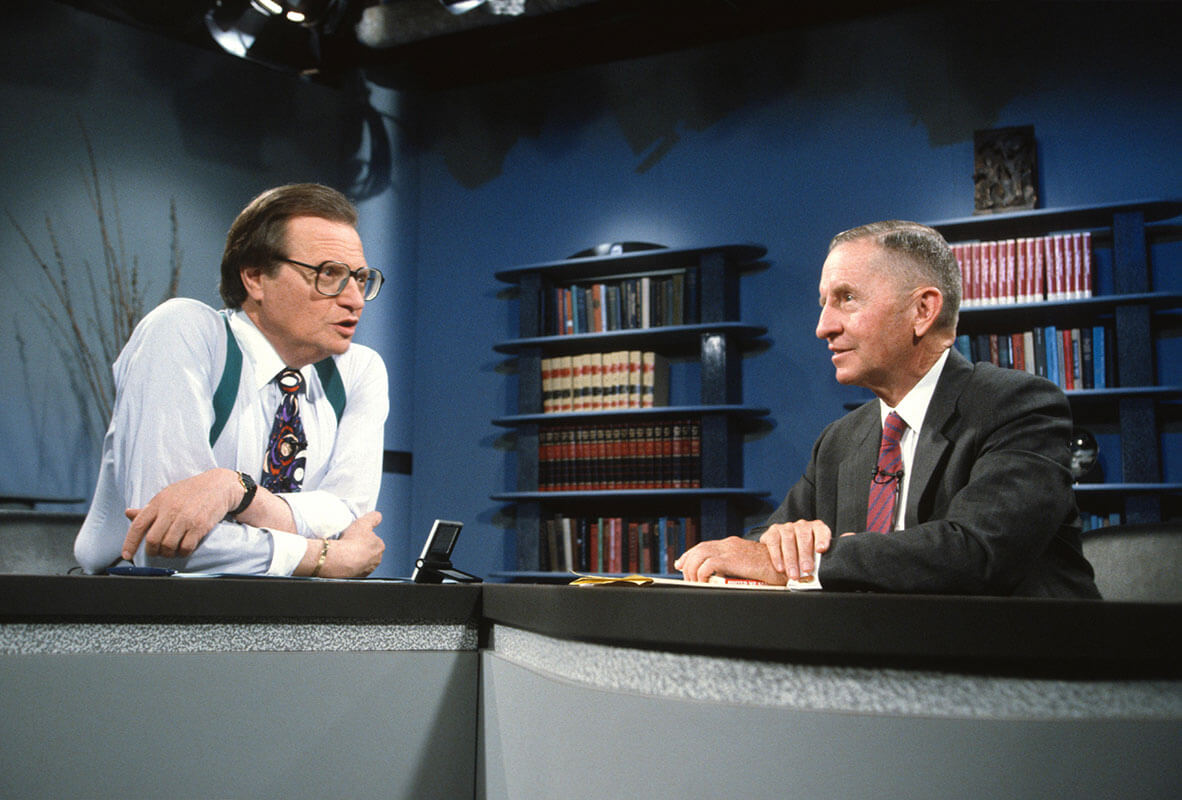 Ross Perot Sr. is shown with TV host Larry King as he enters the U.S. presidential race.