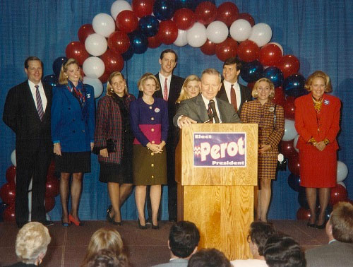 Ross Perot Sr. is shown at a lectern as he announces his candidacy for president for a second time.