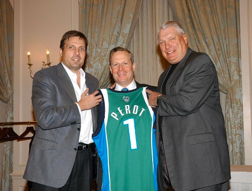 Ross Perot Jr. with Dallas Mavericks coaches Don Nelson and Donnie Nelson as his investment group acquires the team.