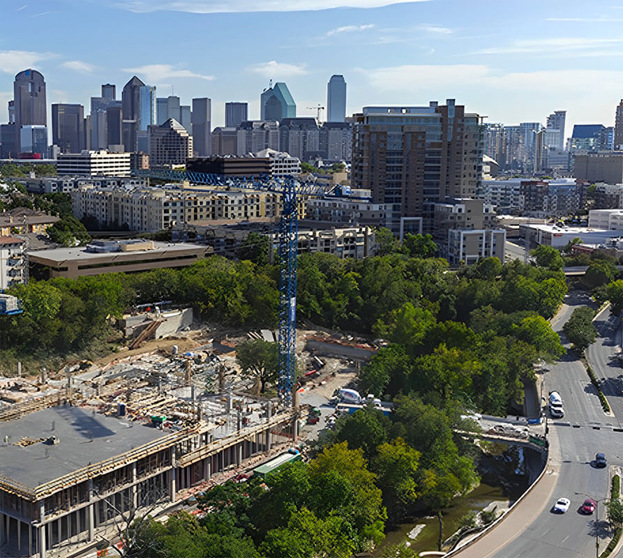 Aerial view of downtown Dallas, Texas, as Hillwood launches its Hillwood Urban division.